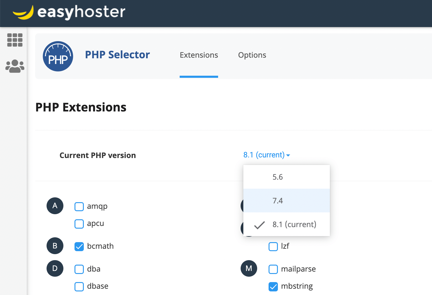 Version de PHP 7.4 ou PHP 8.1