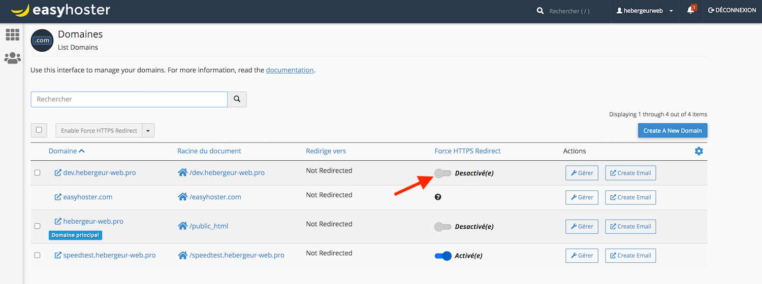 Forcer la redirection vers le HTTPS depuis cPanel
