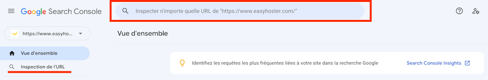 Vérifier si votre page ou votre site est indexé sur Google via votre Google Search Console avec l'outil d'inspection d'URL