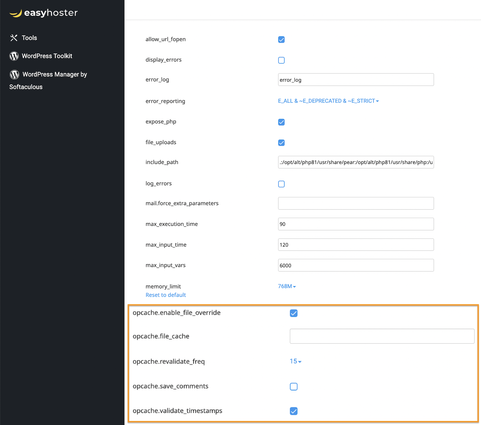 Configuration PHP.ini pour OPCache sur Hébergement cPanel