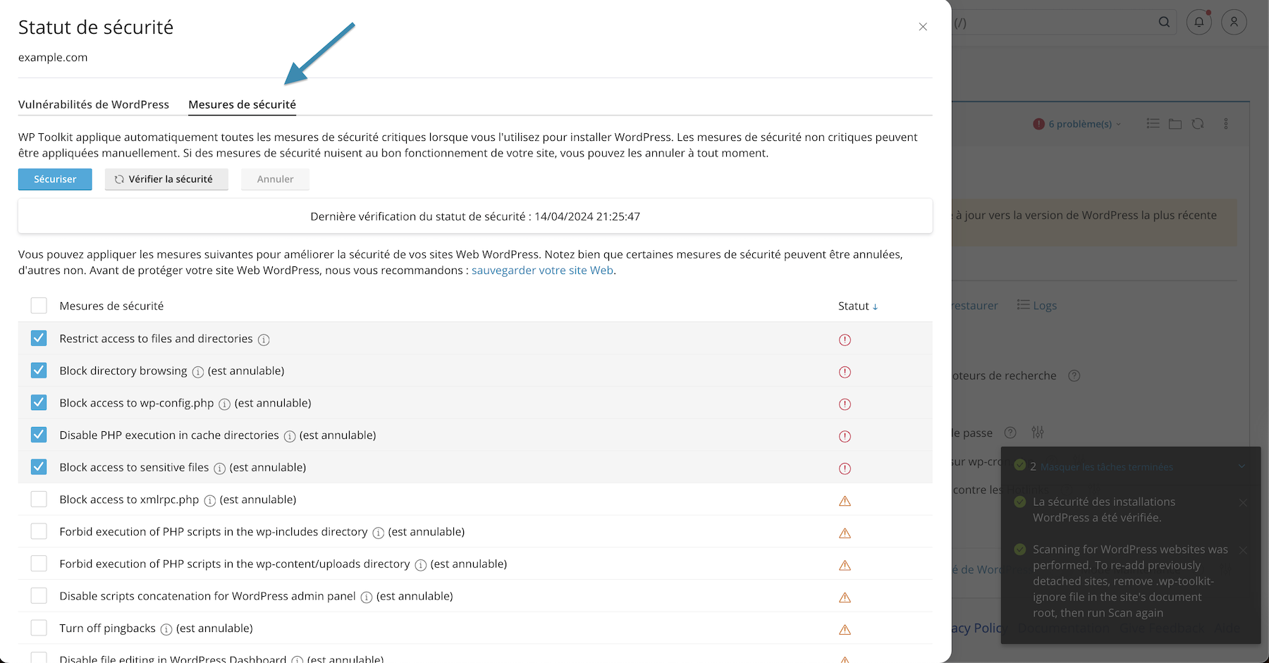 WordPress security with WP Toolkit (security hardening)