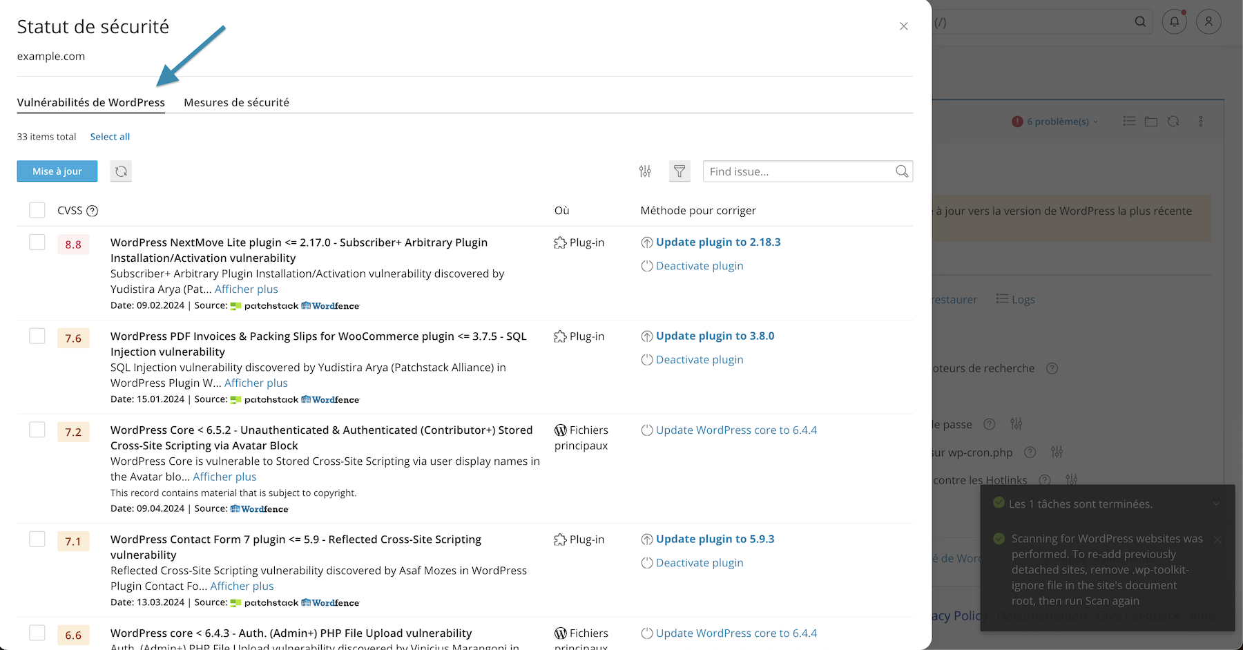 WordPress security with WP Toolkit (security vulnerability detection)
