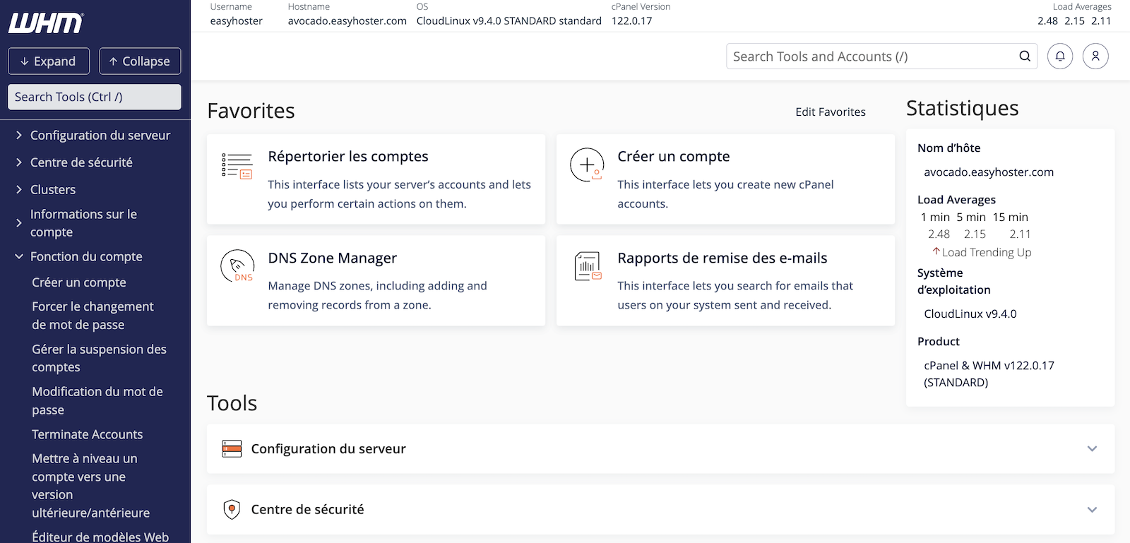 Overview of a cPanel & WHM Reseller Hosting powered by EasyHoster