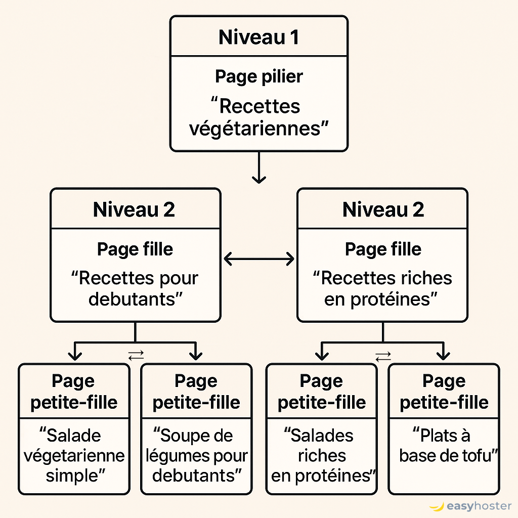 Cocon sémantique SEO, exemple d'EasyHoster